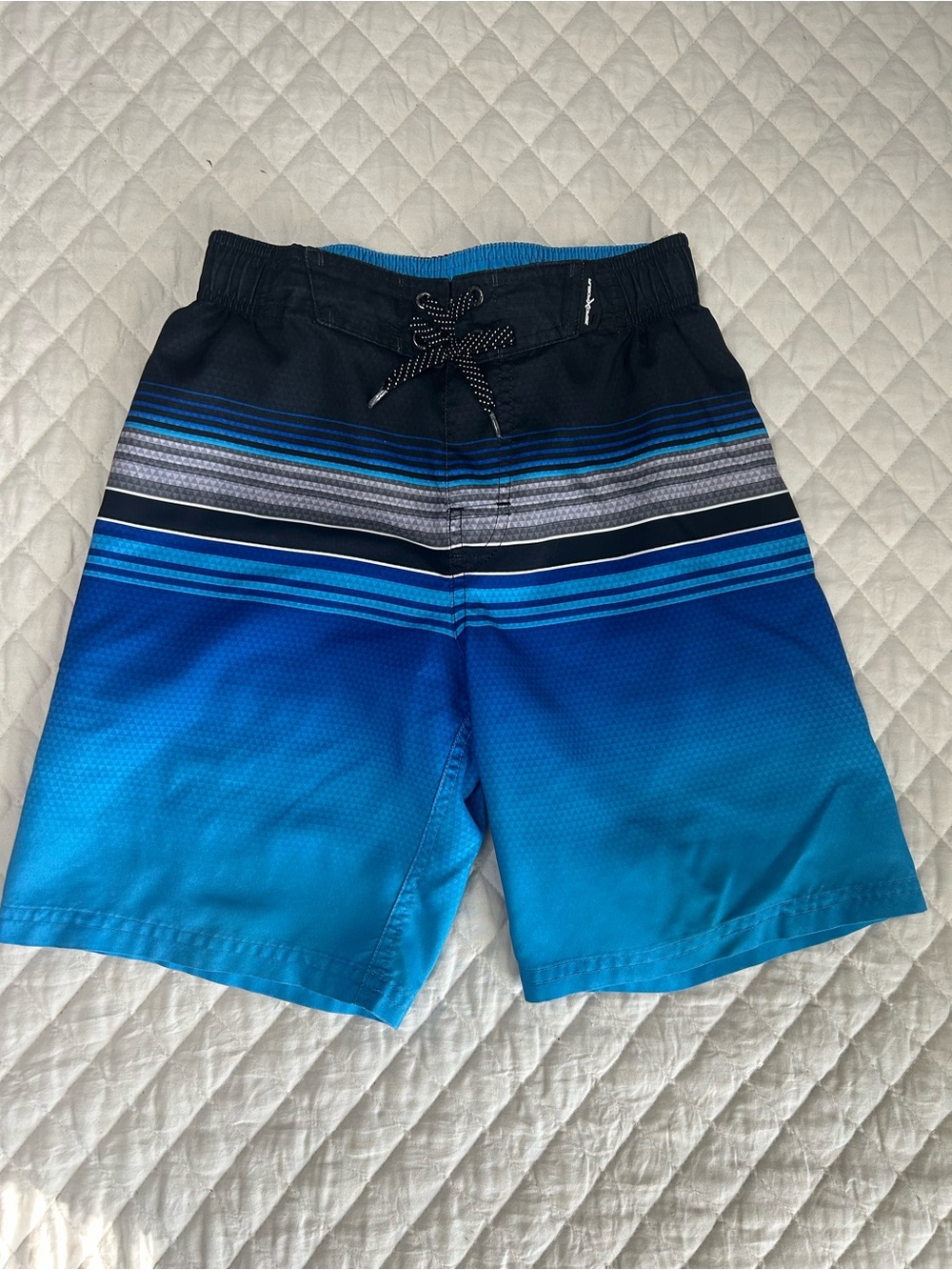 ZeroXposur Boys 10/12 Blue Gradient Stripe Swim Trunks
